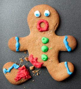 OSHA laws apply to seasonal workers, even this gingerbread man with a broken leg.