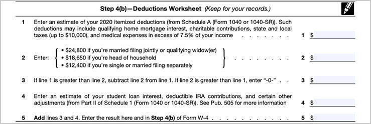 The Form W-4 deductions worksheet allows employees to increase or decrease the amount of withholdings.